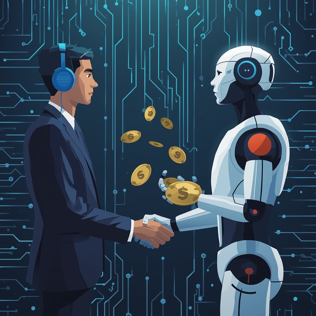 Illustration showing how AI tools help freelancers and businesses earn money online through automation and smart software
